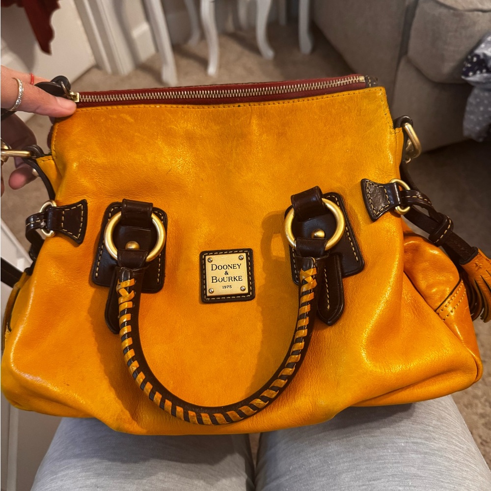 Dooney & Bourke Mustard Yellow Leather Satchel with Dark Trim